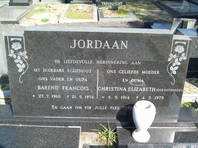 JORDAAN Barend Francois 1910-1976 & Christina Elizabeth NOTHNAGEL 1914-1979
