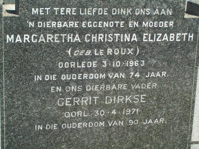 DIRKSE Gerrit -1971 & Margaretha Christina Elizabeth LE ROUX -1963
