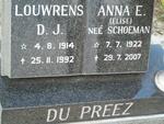 PREEZ Louwrens D.J., du 1914-1992 & Anna E. SCHOEMAN 1922-2007
