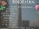BINDEMAN Johanna Helena nee VAN WYK 1922-1992