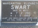 SWART Margaritha Elizabeth nee DE WET 1910-1992