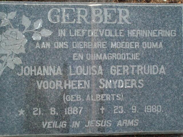 GERBER Johanna Louisa Gertruida, voorheen SNYDERS, nee ALBERTS 1887-1980