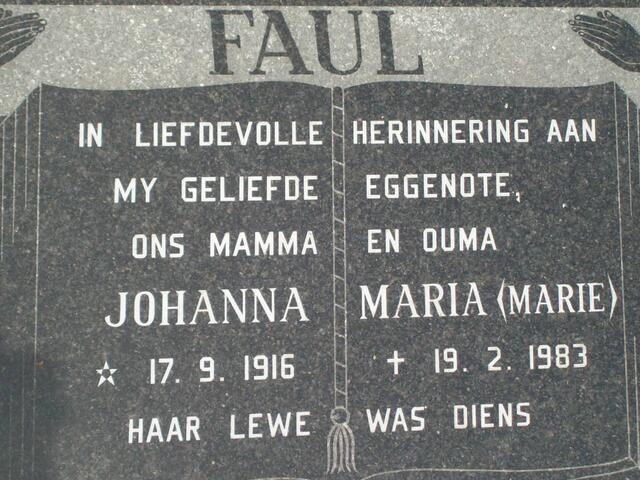 FAUL John Casparus 1910-1998 & Johanna Maria 1916-1983