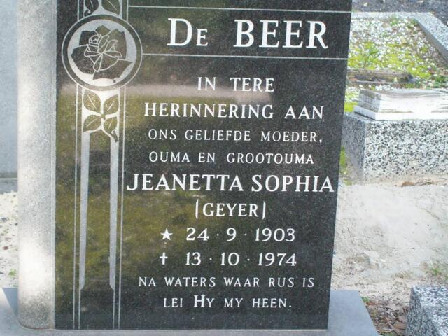 BEER Jeanetta Sophia, de nee GEYER 1903-1974