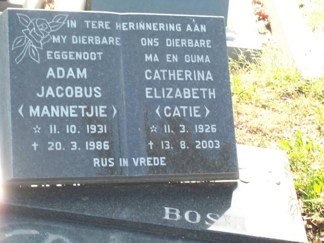 BOSCH Adam Jacobus 1931-1986 & Catharine Elizabeth 1926-2003