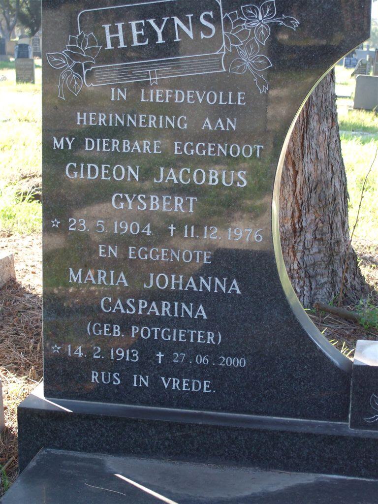 HEYNS Gideon Jacobus Gysbert 1904-1976 & Maria Johanna Casparina POTGIETER 1913-2000