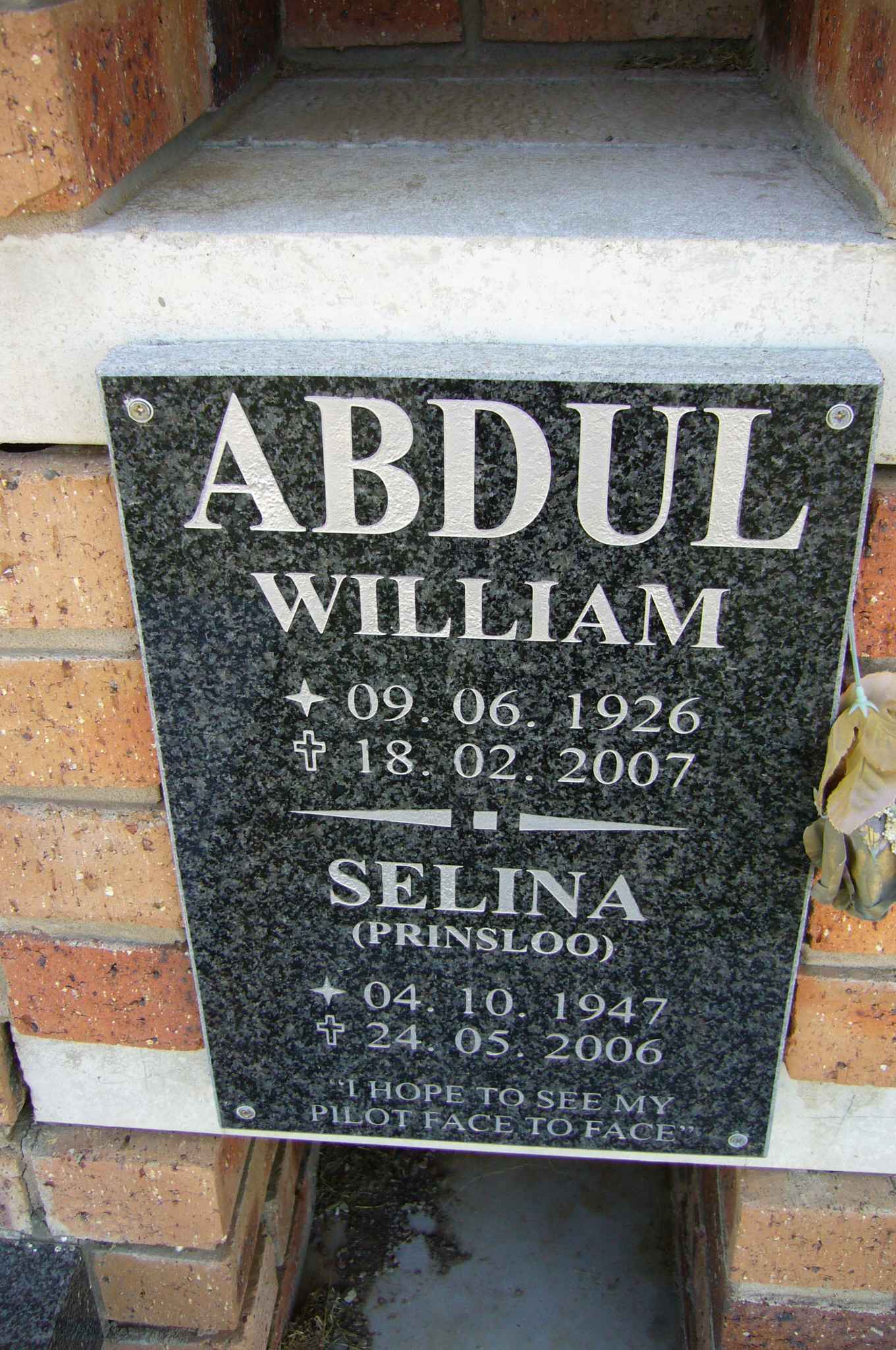 ABDUL William 1926-2007 & Selina 1947-2006