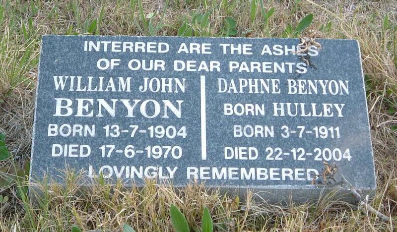 BENYON William John 1904-1970 & Daphne HULLEY 1911-2004