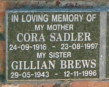 SADLER Cora 1916-1997 :: BREWS Gillian 1943-1996