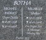 BOTHA Michael Andries 1938-1998 BOTHA Michelle 1968-2008