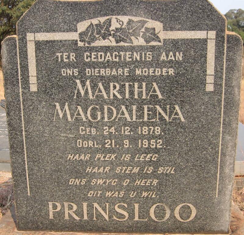 PRINSLOO Martha Magdalena 1878-1952