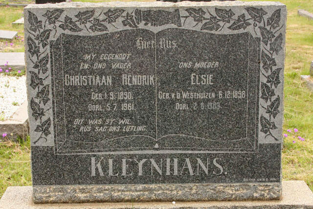 KLEYNHANS Christiaan Hendrik 1890-1961 & Elsie V.D. WESTHUIZEN 1898-1983