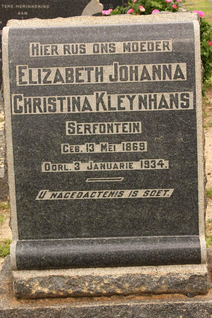 KLEYNHANS Elizabeth Johanna Christina nee SERFONTEIN 1869-1934