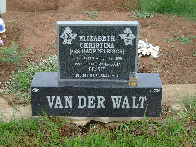 WALT Elizabeth Christina, van der nee HAUPTFLEISCH 1921-2008