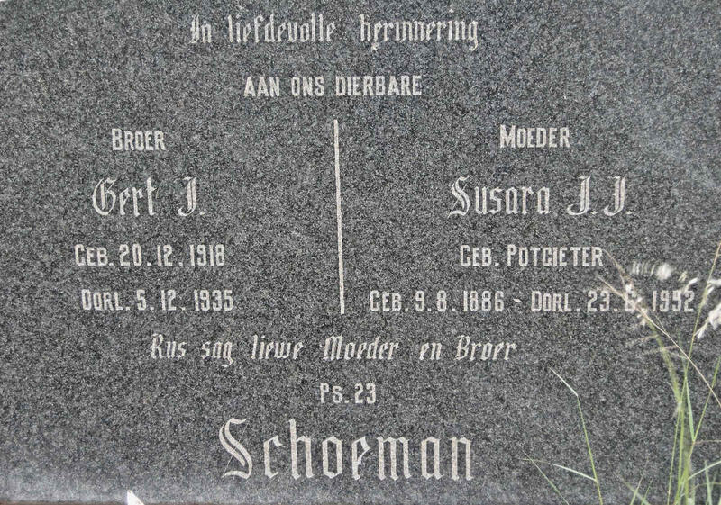 SCHOEMAN Gert J. 1918-1935 & Susara J.J. POTGIETER 1886-1952