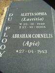 PLOOY Abraham Cornelis, du 1943- & Aletta Sophia 1949-2004