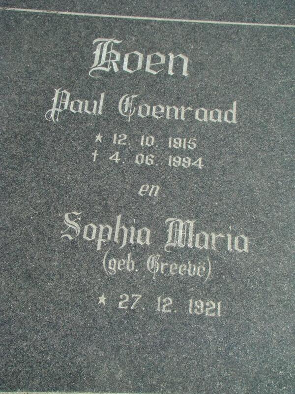 KOEN Paul Coenraad 1915-1994 & Sophia Maria GREEVE 1921-