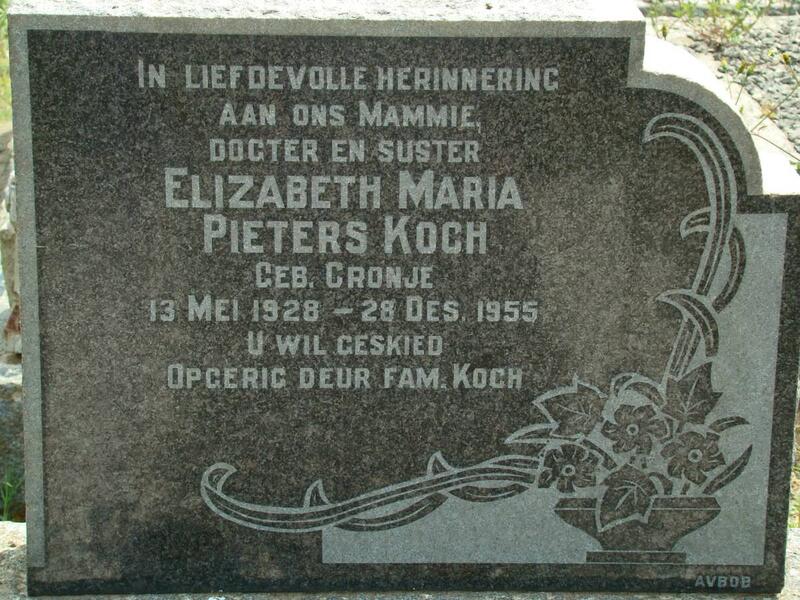 KOCH Elizabeth Maria Pieters nee CRONJE 1928-1955