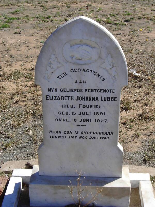LUBBE Elizabeth Johanna nee FOURIE 1891-1927