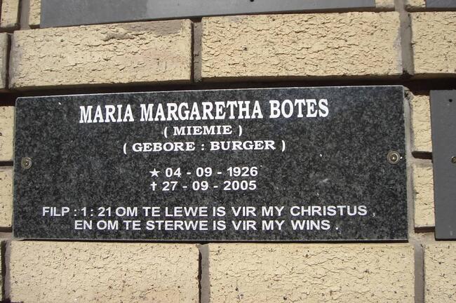 BOTES Maria Margaretha nee BURGER 1926-2005