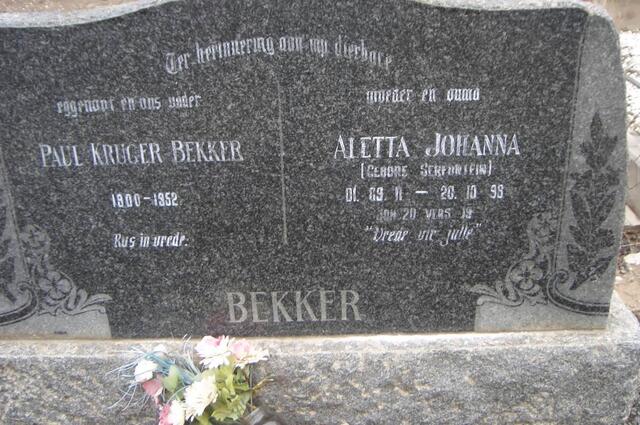 BEKKER Paul Kruger 1900-1952 & Aletta Johanna SERFONTEIN 1911-1999