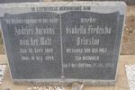 WALT Andries Jacobus, van der 1864-1944 & Isabella Fredrika PRINSLOO nee NIENABER voorheen VAN DER WALT