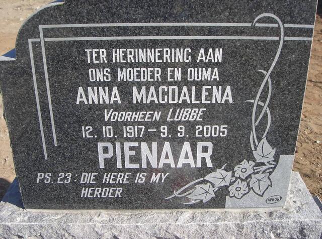 PIENAAR Anna Magdalena nee LUBBE 1917-2005