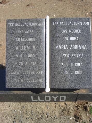 LLOYD Willem H. 1903-1979 & Maria Adiana BRITS 1907-1980