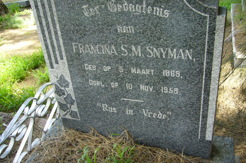 SNYMAN Francina S.M. 1869-1959