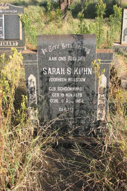 KUHN Sarah S. formerly ROSSOUW nee SCHOONWINKEL 1879-1964