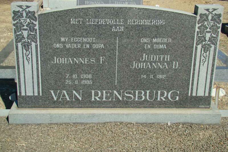 RENSBURG Johannes F., van 1908-1985 & Judith Johanna D. 1912-
