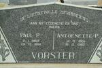 VORSTER Paul P. 1902-1984 & Antoenette P. 1904-1980