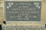 MERWE Johanna Elizabeth Francina, van der nee PIETERSE 1893-1956