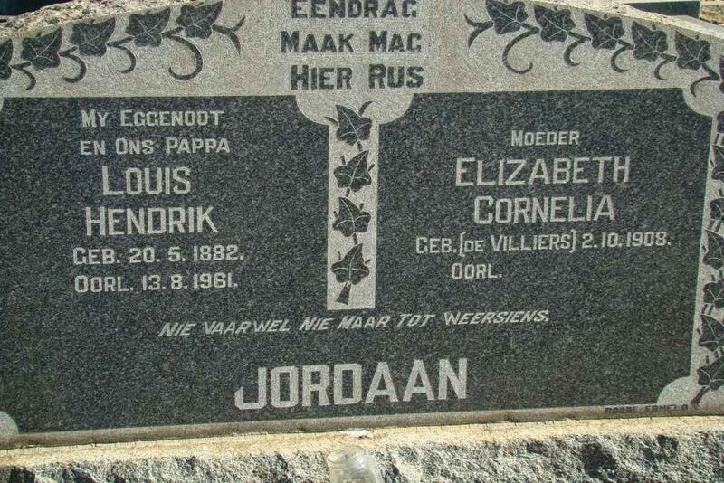 JORDAAN Louis Hendrik 1882-1961 & Elizabeth Cornelia DE VILLIERS 1908-