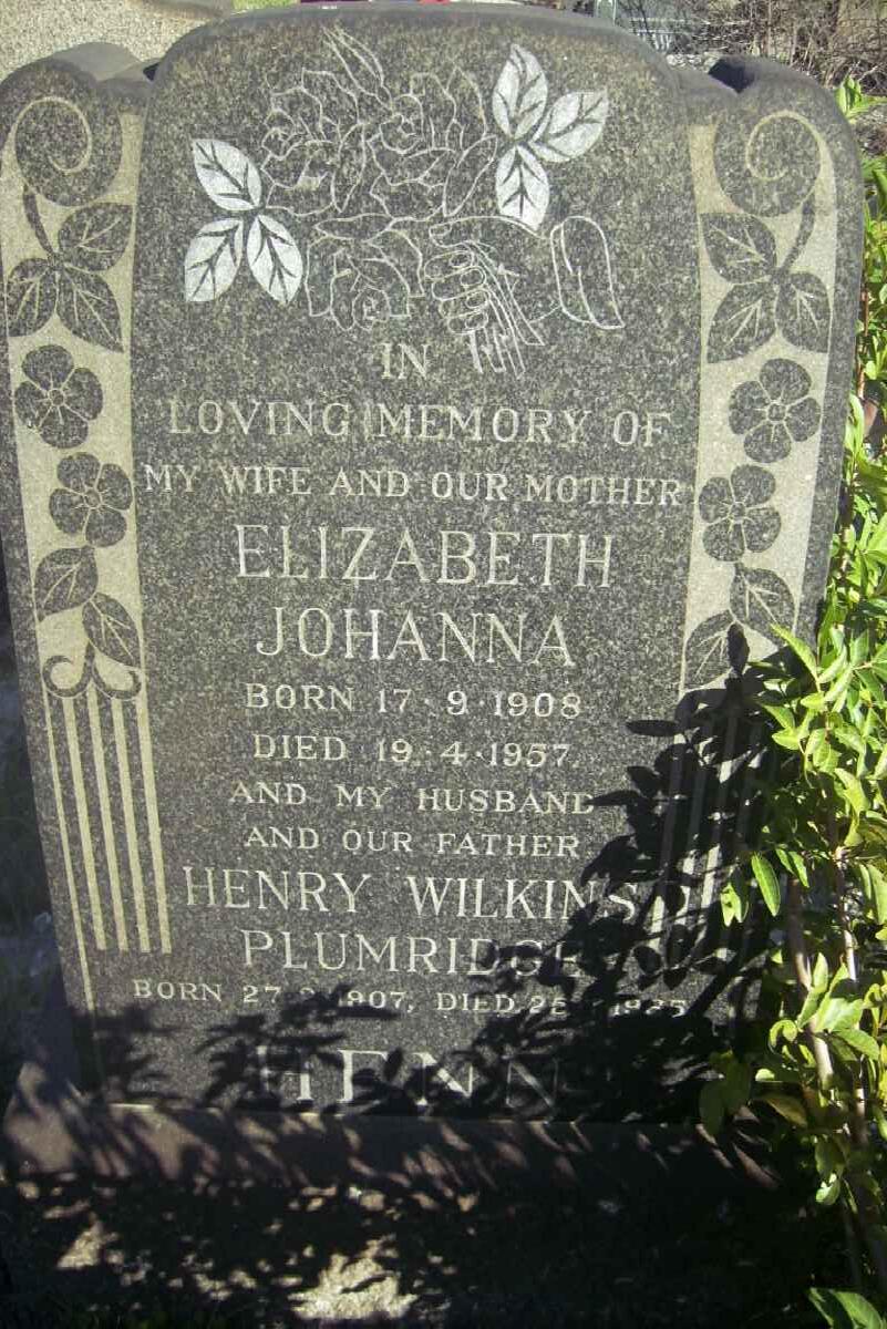 HENN Henry Wilkins Plumridge 1902-1985 & Elizabeth Johanna 1908-1957