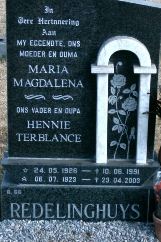 REDELINGHUYS Hennie Terblanche 1923-2003 & Maria Magdalena 1926-1991