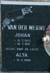 MERWE Johan, van der 1945-1991 & Alta 1946-