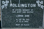HOLLINGTON Lorna Ann 1931-1994