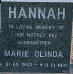 HANNAH Marie Olinda 1943-1995
