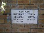 SAAYMAN Marthinus Johannes 1929-1998 & Cecilia Aletta 1951-