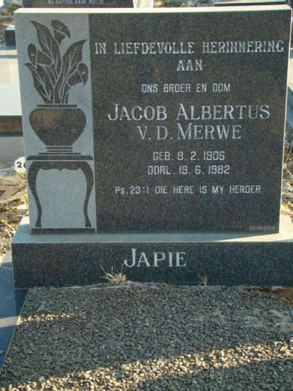 MERWE Jacob Albertus, van der 1906-1982