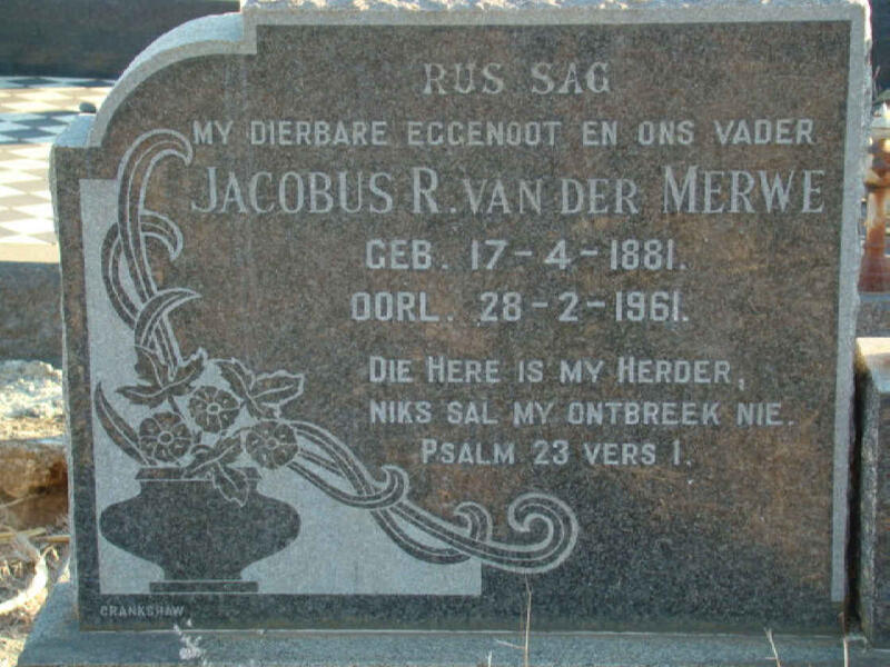 MERWE Jacobus R., van der 1881-1961