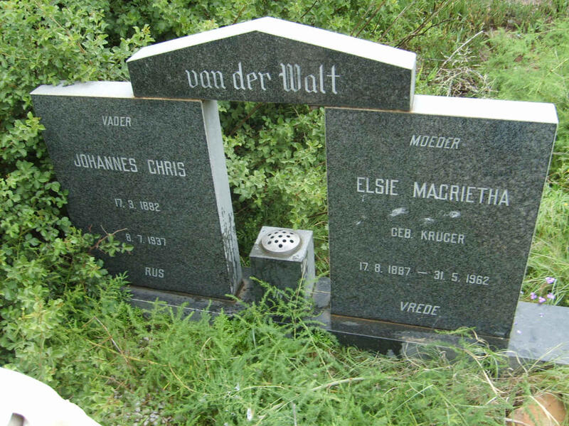 WALT Johannes Chris, van der 1882-1937 & Elsie Magrietha KRUGER 1887-1962