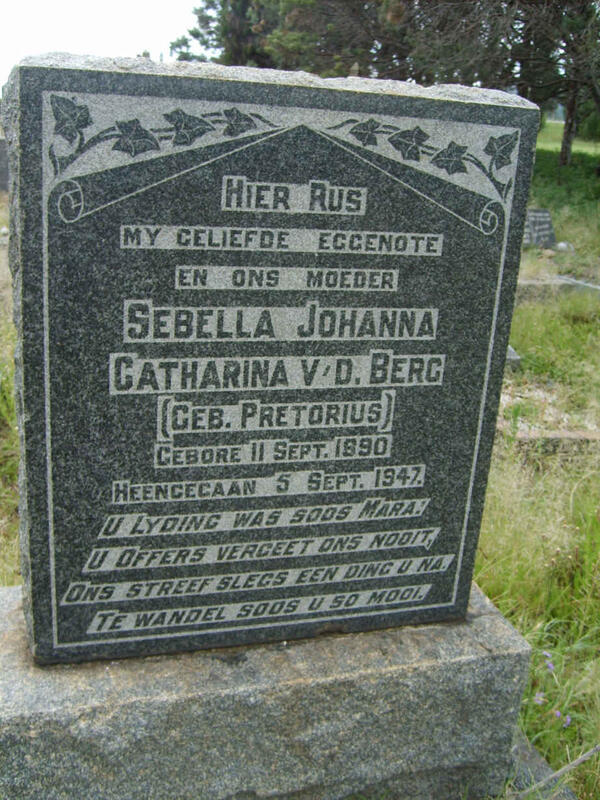 BERG Sebella Johanna Catharina, v.d. nee PRETORIUS 1890-1947