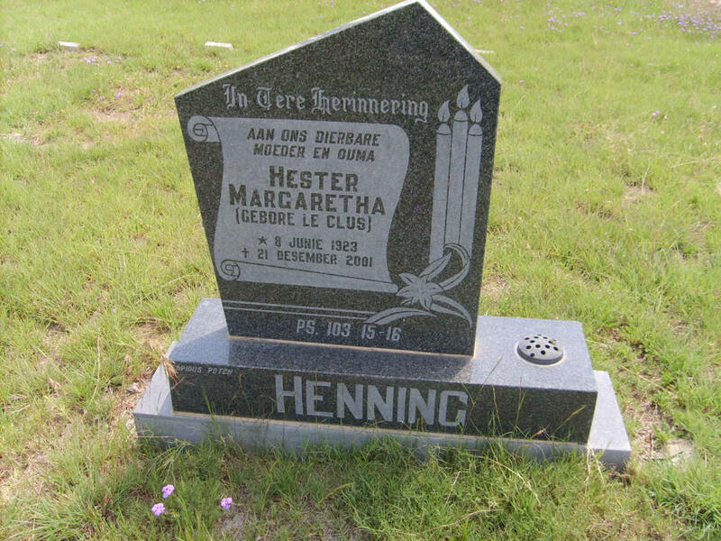 HENNING Hester Margaretha nee LE CLUS 1923-2001
