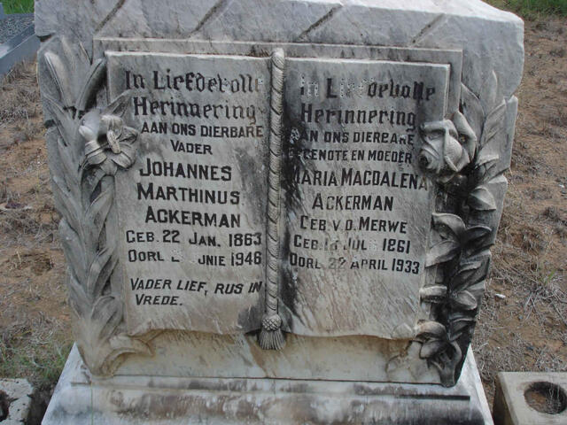 ACKERMAN Johannes Marthinus 1863-1946 & Maria Magdalena VAN DER MERWE 1861-1933