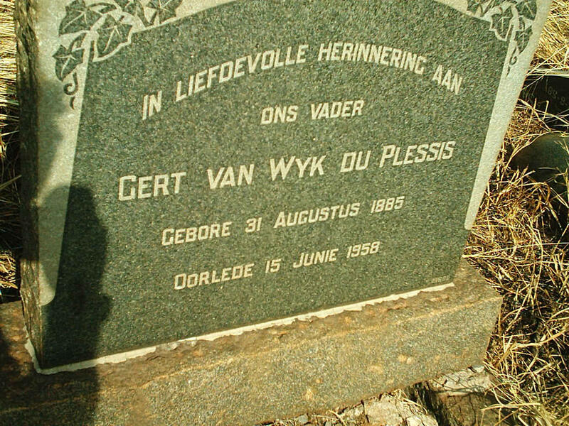 PLESSIS Gert van Wyk, du 1885-1958