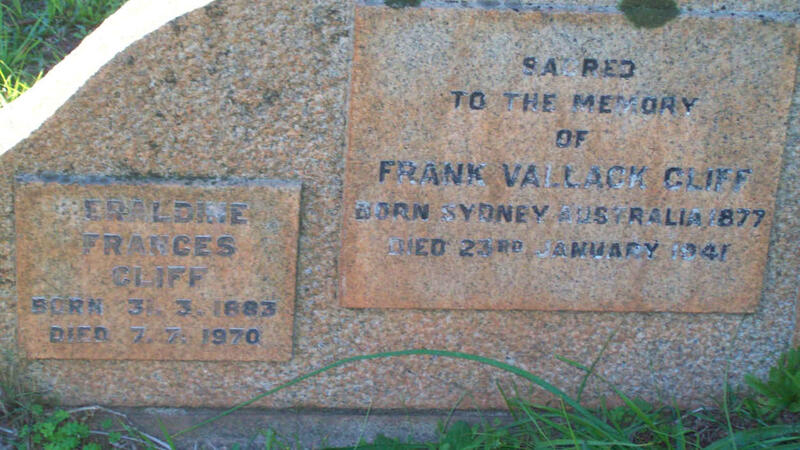 CLIFF Frank Vallach 1877-1941 & Geraldine Francis 1883-1970