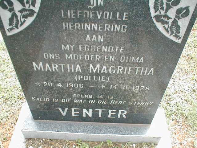 VENTER Martha Magrietha 1906-1978