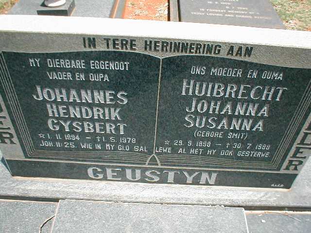 GEUSTYN Johannes Hendrik Gysbert 1894-1978 & Huibrecht Johanna Susanna geb. SMIT 1898-1988